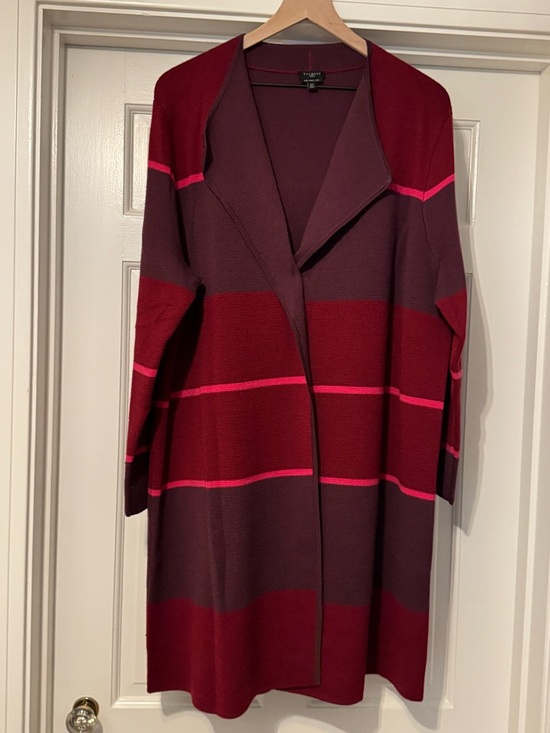 Talbots Sweaters - Talbots Burgundy and Hot Pink Striped Open Cardigan